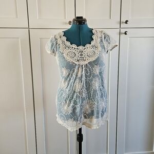 Ultra Pink Cream Lace Blouse